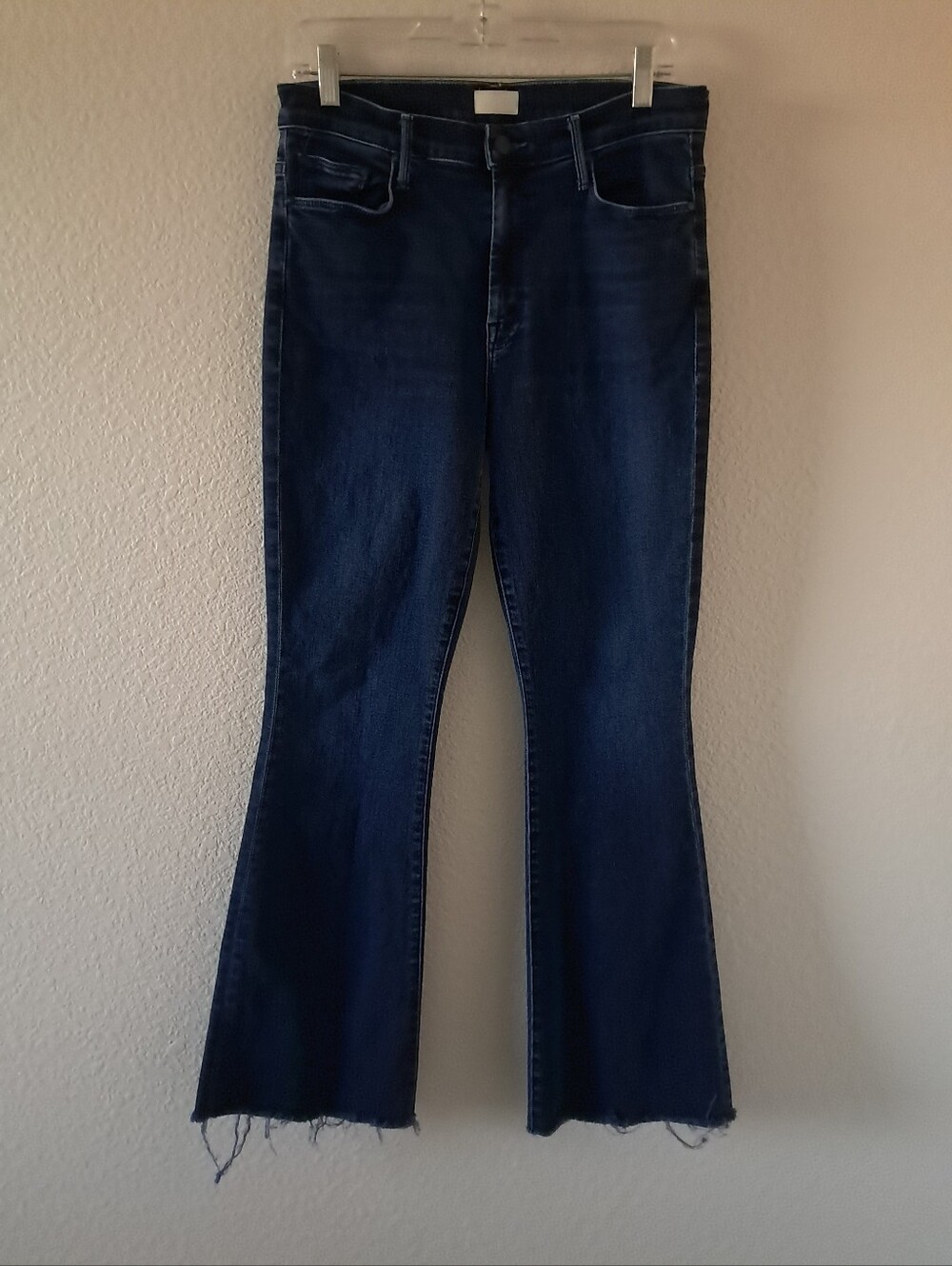 Mother The Weekend Fray Jeans Mid-rise Flare Stretch Fabric Raw Hem Dark Wash